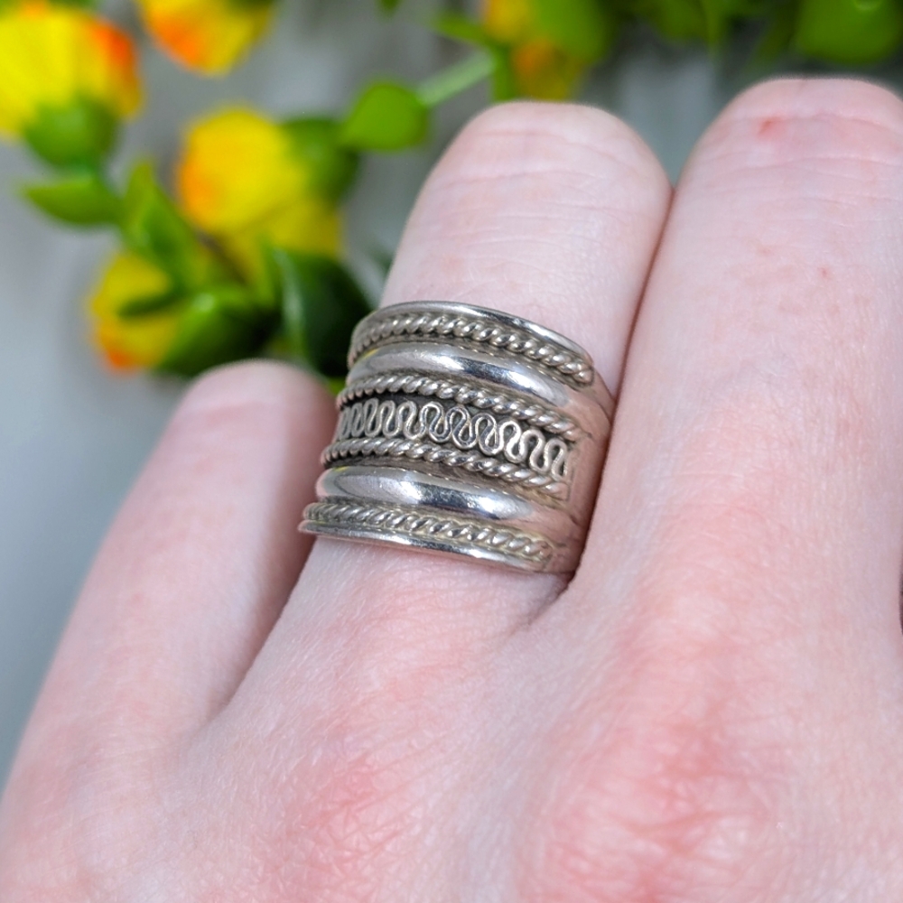 925 Chunky Sterling Silver Signed Vintage Eing Size 7 - Picture 2 of 5